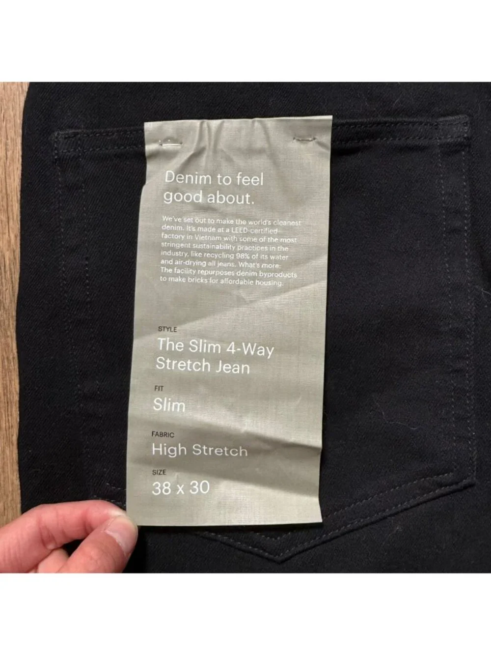 Everlane The Slim 4-Way Stretch Organic Jean | Uniform Black Size 38x30 NWT